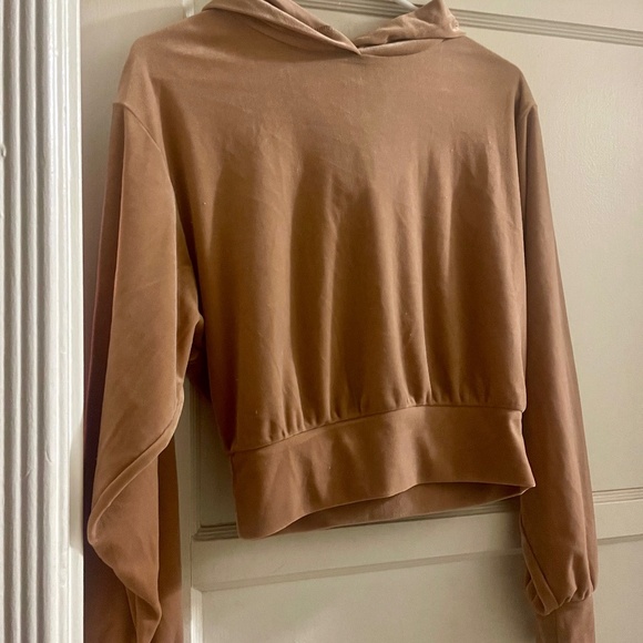 Express Tan Crop Sweatshirt Hoodie - Picture 1 of 2